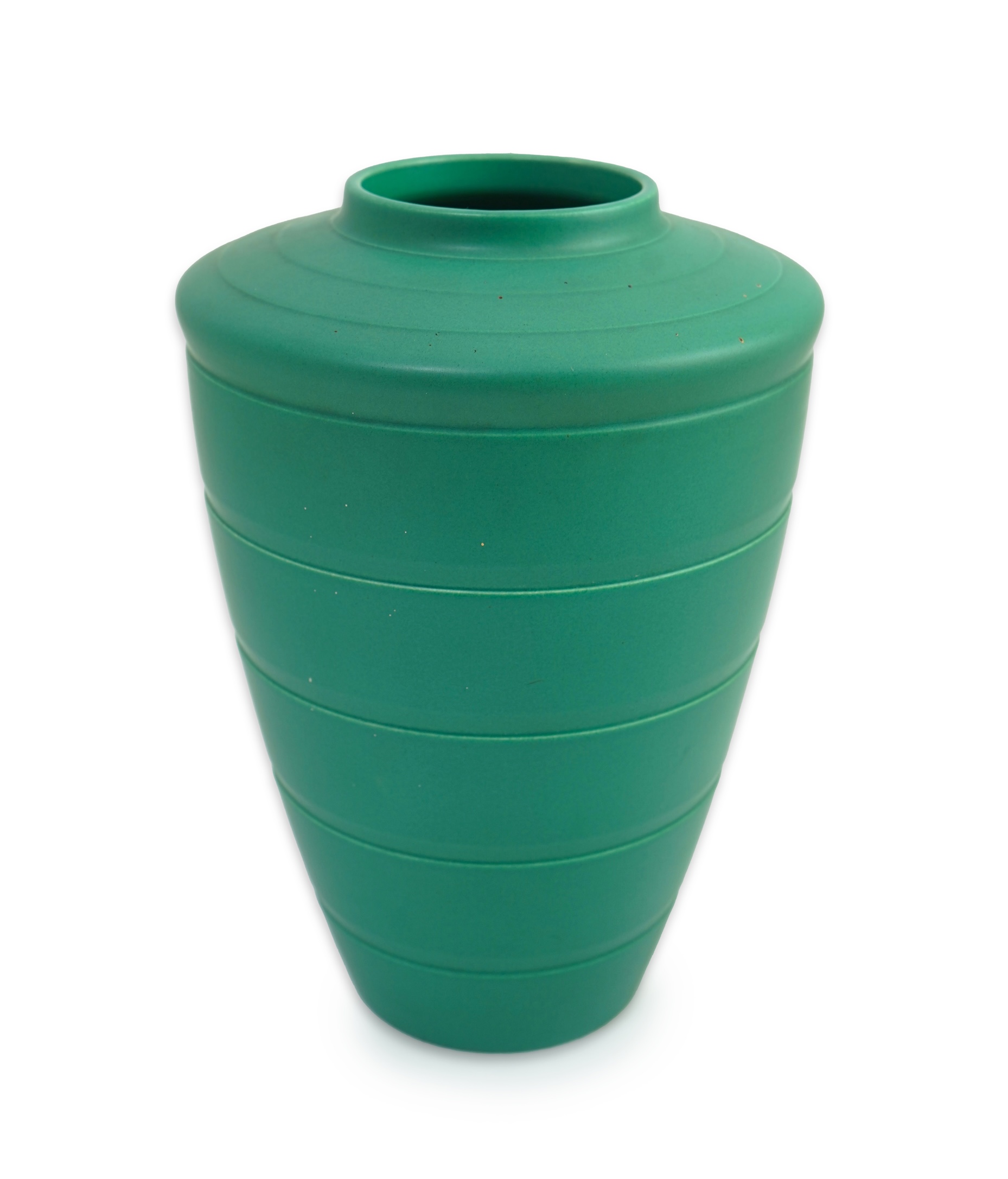 Keith Murray MC RDI FRIBA (New Zealand/British, 1892-1981) for Wedgwood: A matt green glazed tapering vase